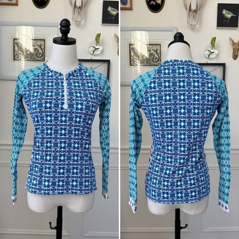 Tommy Bahama Kaleidoscope 2 Zip Rash Guard Long Sleeve Swim Top $140 M